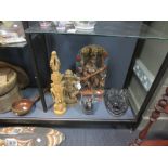 A quantity of various 20th century tribal carved wood figures and other items