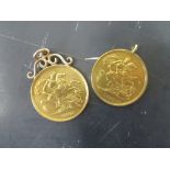 A pair of Victorian 'jubilee head' double sovereigns, 1887, both with soldered pendant