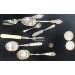 A small quantity of old coins together with small collection of continental and English flatware -