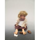 Unis of France bisque head doll '301', old retailer's label to composition body