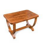 An Art Deco walnut occasional/coffee table, the rectangular quarter-veneered walnut top above semi-