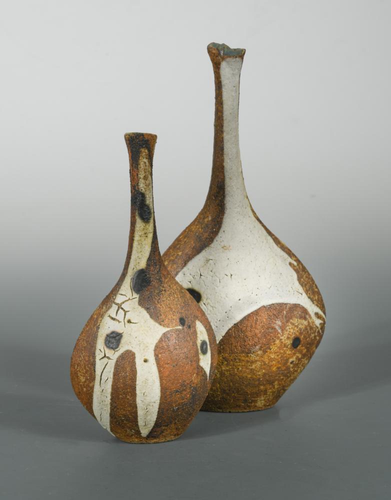 § Robert Fournier, (British, 1915-2008), two stoneware vases, each of flattened bottle form with