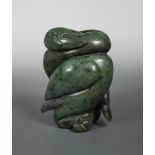 A contemporary green patinated bronze of entwined birds, the stylised model unsigned 26cm (10in)