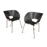 Ron Arad for Vitra, a pair of Tom Vac stacking chairs, the black plastic seats on chromed legs (2)