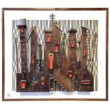 § Pierre Noel Martin, (born 1920), Townscape, 1981, mixed media relief collage, signed to front,