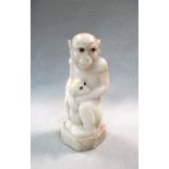 An early 20th century carved marble monkey & baby bearing F. Barwig signature, naturalistically