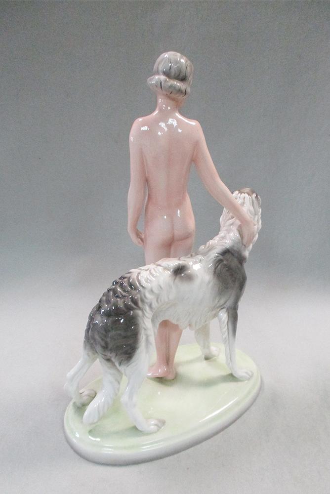 A Joesef Schuster model of a female nude with a Borzoi, probably designed by Josef Lorenzl, - Image 4 of 7