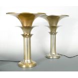 A pair of 20th Century silvered trumpet-form electric table lamps, in Odeon style of the 1930s (2)