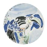 § Philip Sutton R.A (British, born 1928), two large pottery roundels, each painted with a bird,