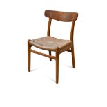 Hans Wegner for Carl Hansen & Son, a teak model CH23 dining chair, with corded seat, branded marks