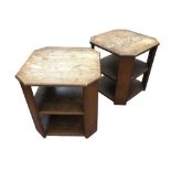 A pair of Art Deco Heal's style oak book tables, with octagonal shaped oak tops supported by four