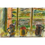 § George Hooper (British, 1910-1994) Still life with three jugs on a window sill signed 'George