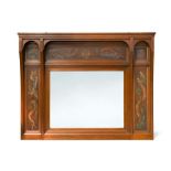 An Arts & Crafts mahogany overmantle mirror by Philip Philo, Cambridge, 1880, the bevelled