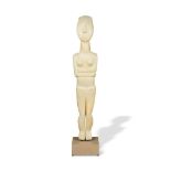 A modern plaster model of a cycladic figure, mounted to a painted wood base 155cm (60in)