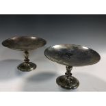 Tiffany & Co., a pair of small silver tazzas, London, 1936, each of dished circular form raised on