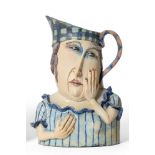 § Amanda Popham (born 1954), 'Big Check Hat Sister', a studio pottery jug, wearing a stripy top,