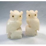 A pair of carved alabaster bookends, each as an owl upon a stack of books (2) 20cm (8in)