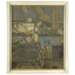 § Sir Frank Brangwyn, RA, RWS, RBA (British, 1867-1956) By the Thames, 1899 pastel 75 x 62cm (29 x