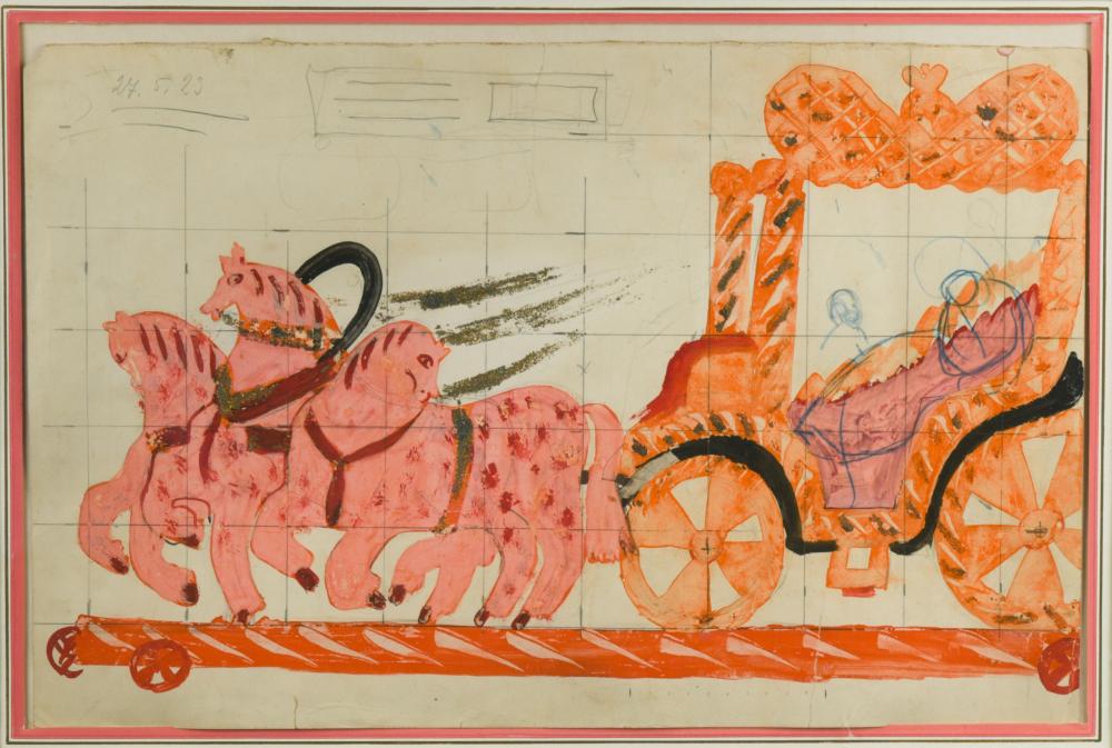 Pavel Tchelitchew (Russian, 1898-1957) Design for the golden carriage, from 'Coq d'Or dated '27.5.