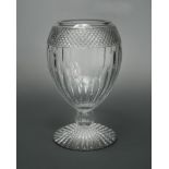 A large Mario Cioni cut glass vase, of bulbous form raised on a spreading circular foot, etched