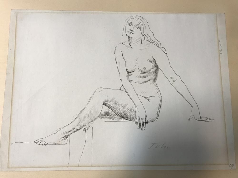 § Augustus John, OM, RA (Welsh, 1878-1961) Study of a seated female nude signed in pencil 'John' ( - Bild 3 aus 7