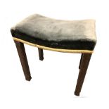 A George VI limed oak coronation stool, with velvet upholstered dished rectangular seat on square