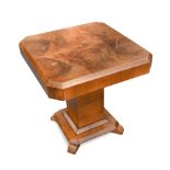 An Art Deco period walnut occasional table, the quarter-veneered figured walnut top above a square