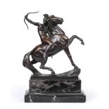 After Max Valentin (French 1875-1931): an early 20th century bronze group of a female Trojan archer,