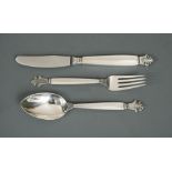 Georg Jensen, a 14 piece collection of Danish metalwares cutlery & flatware, 'Acanthus' (Dronning)