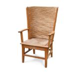 A 20th century pale oak Orkney chair, of typical construction 104 x 64cm (41 x 25in)
