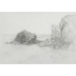 § Elisabeth Vellacott (British, 1905-2002) Calm sea and rocks, circa 1970 graphite 37 x 54cm (14 x