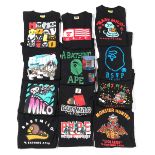 A Bathing Ape (BAPE) a quantity of black T-shirts, with varying designs, in medium or large sizes (