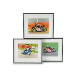 Framed and glazed photographs of Keith Flint in motorcycle racing action, together with another (6)