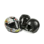 Bell, an open face custom 500 crash helmet, with Bell tote bag, and two more crash helmets, AGV