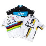 Three signed road cycling jerseys, including a Team Sky example, all indistinctly signed, together