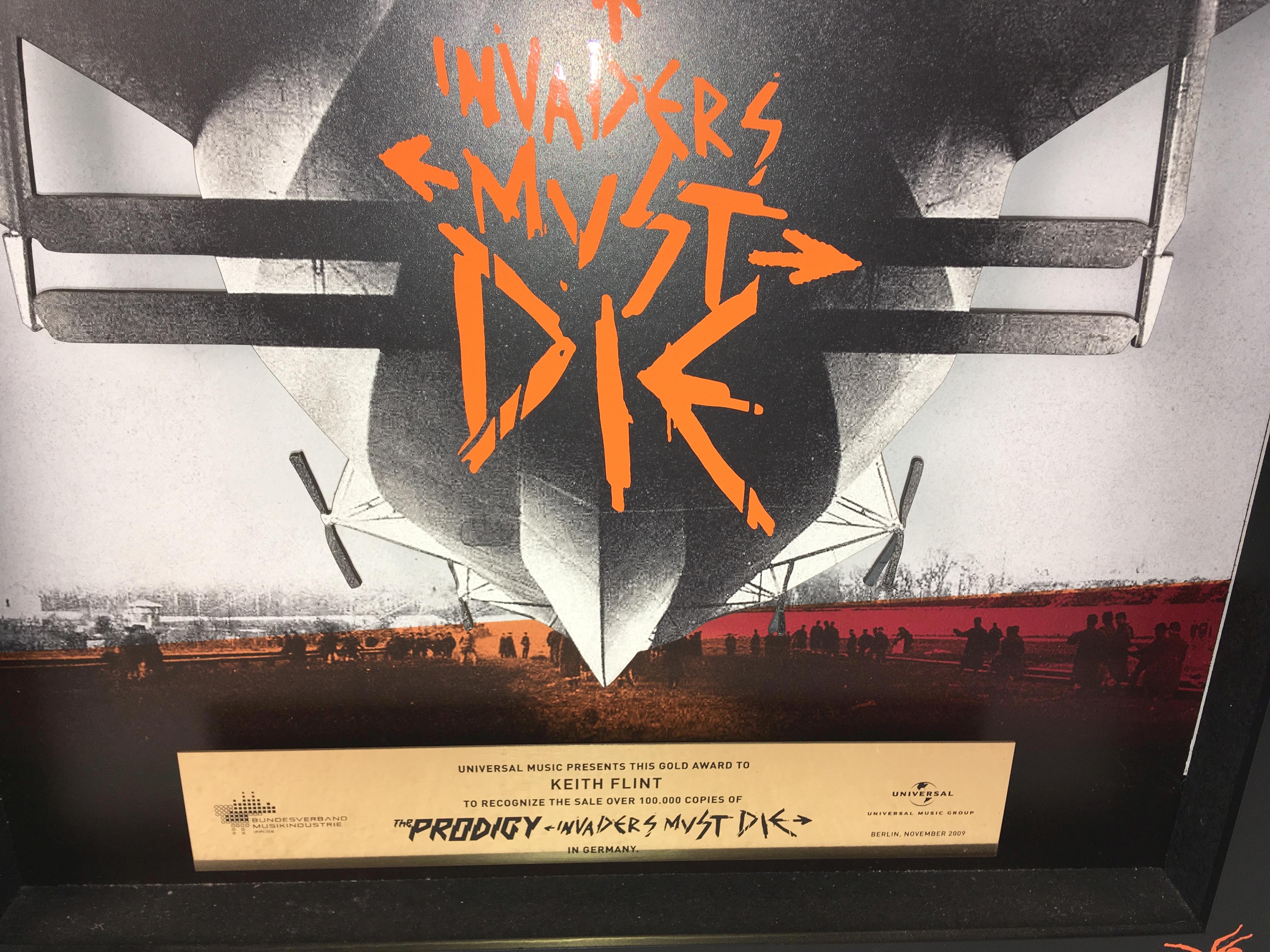 Invaders Must Die' 2009 a presentation gold disc to Keith Flint, to recognise sales in Germany of - Image 3 of 4