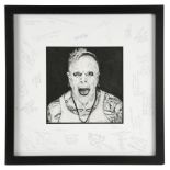 Kirk Andrews (British contemporary) A charcoal portrait of Keith Flint, framed and mounted with