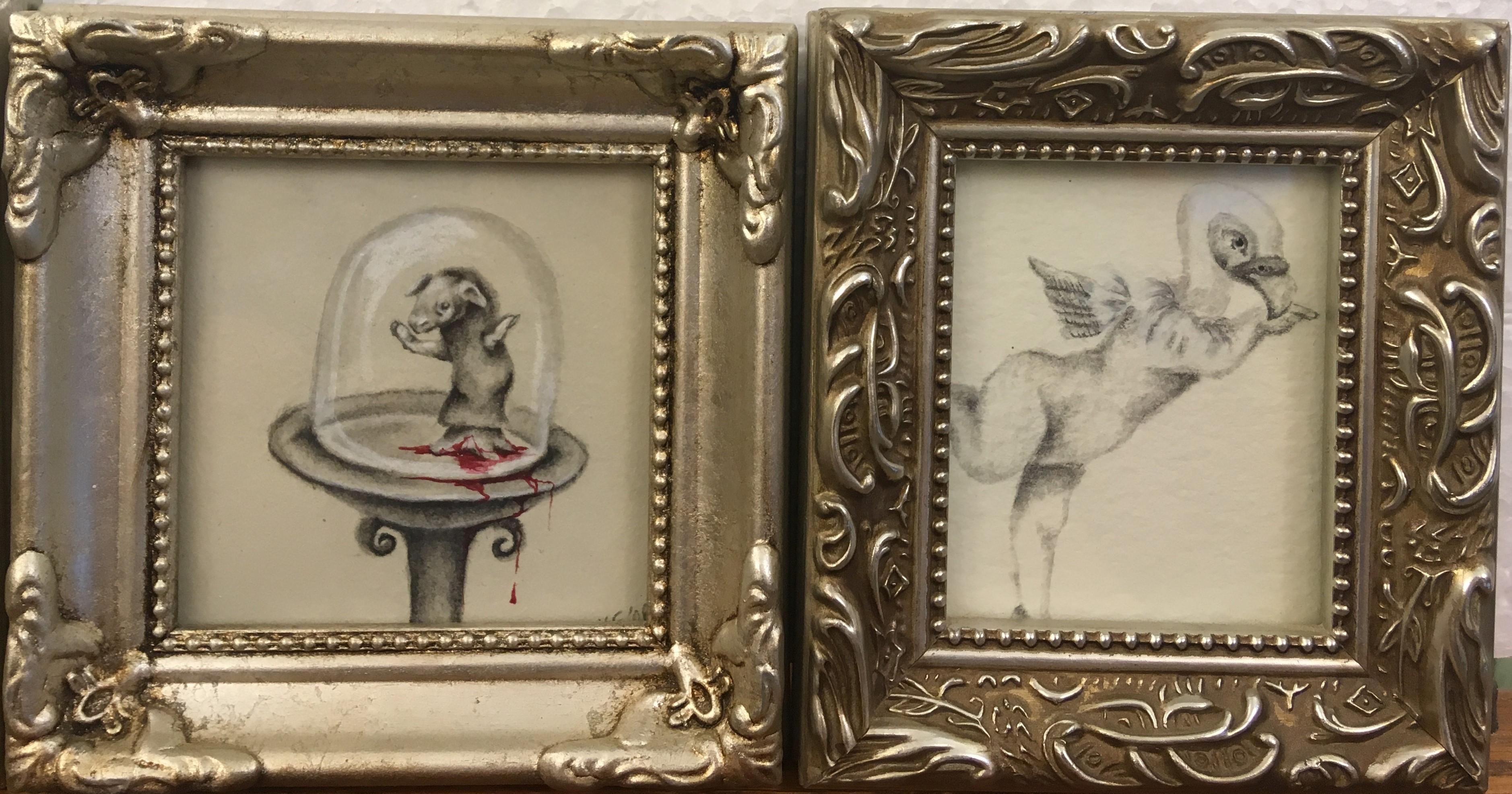 A collection of six surrealist drawings, depicting animals, each signed with initials "KF '08", - Image 5 of 8