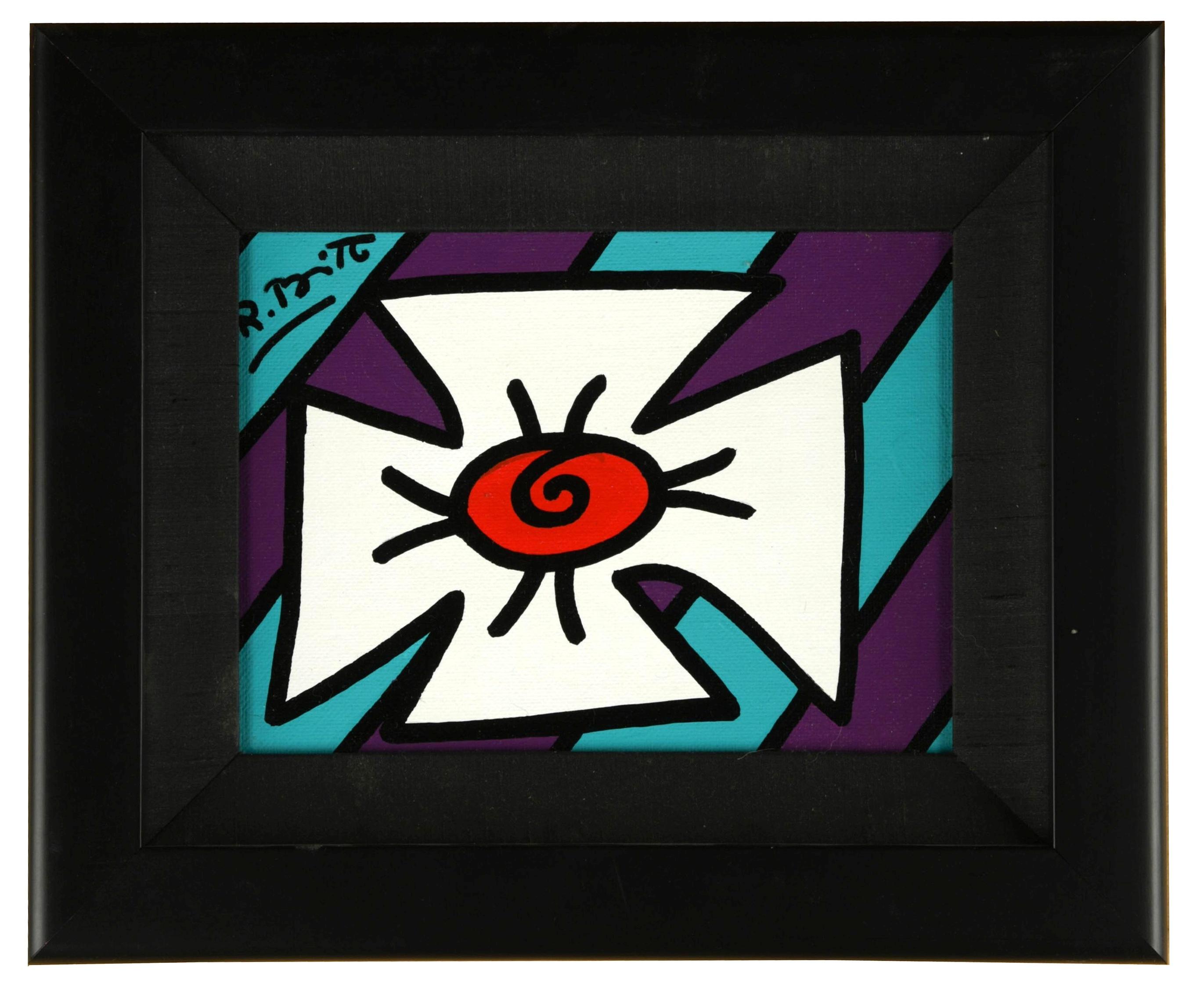 Romero Britto (Brazilian, b. 1963) Cruciform signed "R Britto" upper left acrylic on board 13.50 x