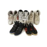 Five pairs of hi top trainers, to include; two pairs of Adidas BW-Sport 275's, another pair of