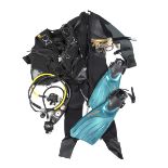 Keith's scuba diving equipment, including a Henderson wet suit, a Mares Vector 1000 diving vest,