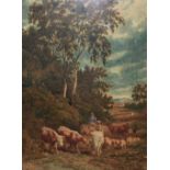 Norwich School, 19th Century, Cattle grazing; Cattle drover herding his flock, watercolours (a