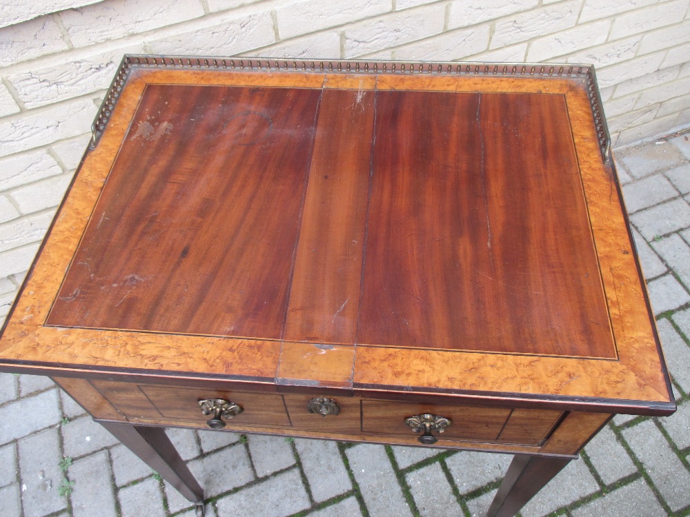 A 19th century mahogany and maplewood banded side table, with three quarter gallery and single - Image 3 of 3