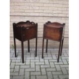 A pair of Edwardian mahogany gallery top night tables (2)