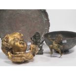 An Eastern bronze figure and other items