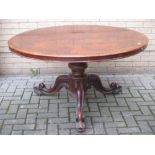 A large mid Victorian burr walnut pedestal breakfast table 129cm wide