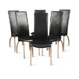 A set of six black vinyl and chrome high-back dining chairs, each with laced detail to rear (6)