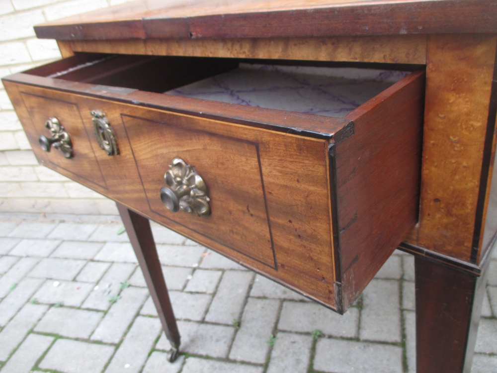 A 19th century mahogany and maplewood banded side table, with three quarter gallery and single - Image 2 of 3