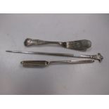 A marrow scoop, a 19th century fish slice and a Prince of Wales feather top meat skewer (3)