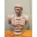 A stoneware bust of Augustus Caesar, 64cm high